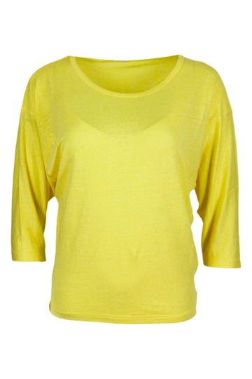 Malo Crew Neck Sweater With Batwing Sleeves In Stretch Linen in yellow