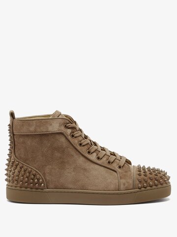 christian louboutin - lou spike-embellished suede high-top trainers - mens - brown
