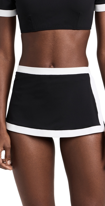 staud nell swim skirt black/white s