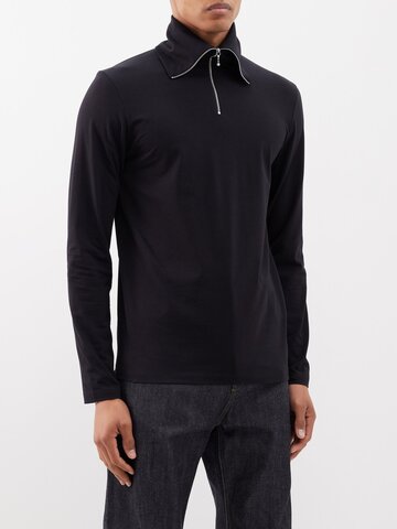 jil sander - quarter-zip cotton-blend jersey sweatshirt - mens - black
