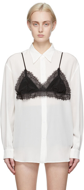 Pushbutton White & Black Lace Bralette Shirt