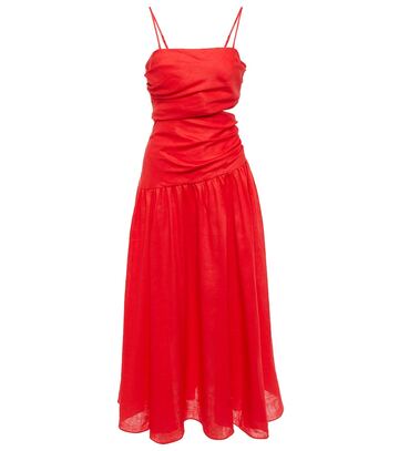 zimmermann lyre strapless linen midi dress in red