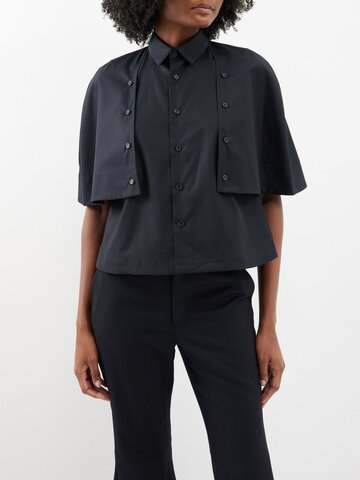 noir kei ninomiya - caped shoulder cotton button-up shirt - womens - black