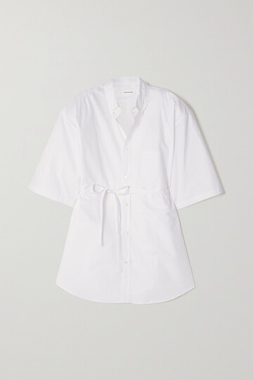 the frankie shop - udine oversized belted cotton-poplin shirt - white
