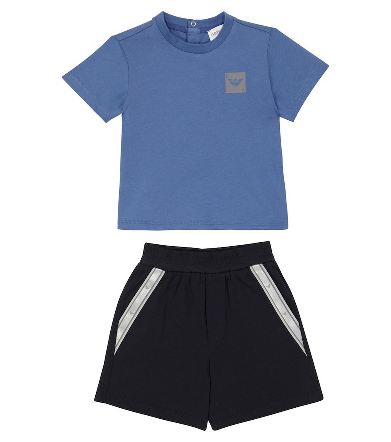 Emporio Armani Kids Baby cotton T-shirt and shorts set in blue