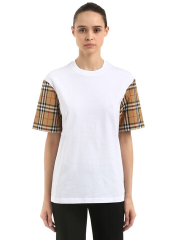 BURBERRY Cotton T-shirt W/ Check Sleeves in white