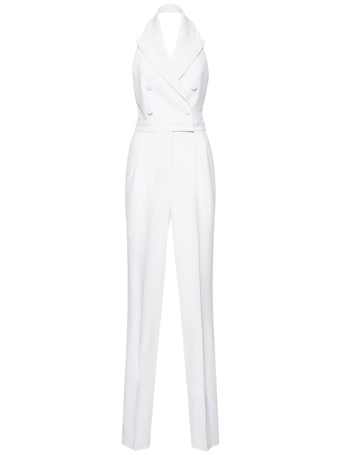 MICHAEL KORS COLLECTION Crepe Sable Halter Neck Tuxedo Jumpsuit in white
