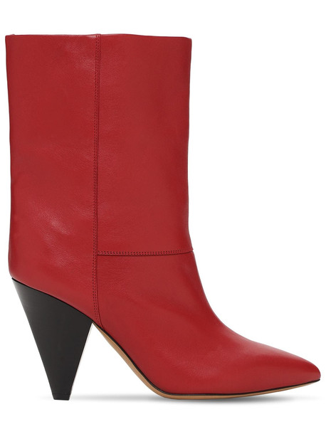 ISABEL MARANT 90mm Locky Leather Ankle Boots in red