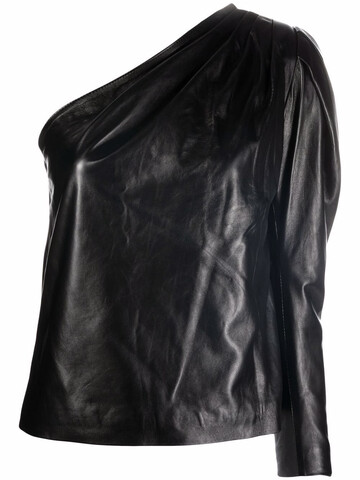 manokhi one-shoulder leather blouse - black