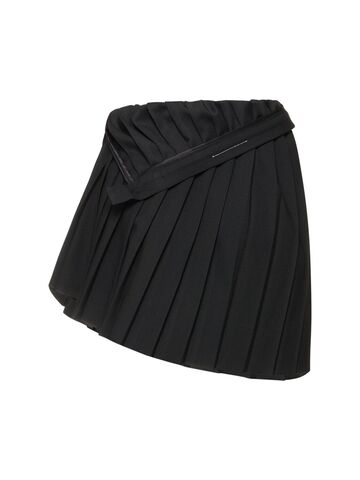 mm6 maison margiela pleated viscose blend mini skirt in black