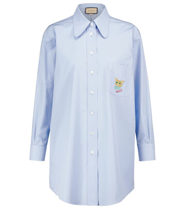 Gucci Embroidered cotton poplin shirt in blue