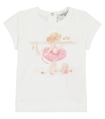 Monnalisa Baby printed cotton T-shirt in white