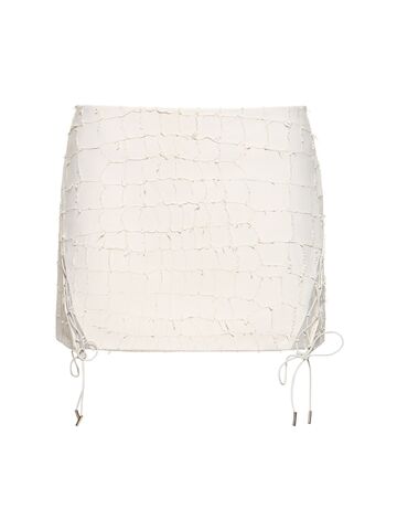 dion lee snake etched leather mini skirt in ivory