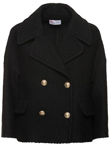 RED VALENTINO Boucle Crochet Caban Wool Blend Coat in black