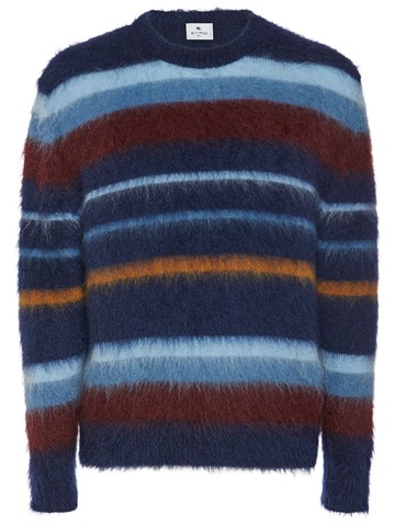 etro striped mohair knit crewneck sweater in blue