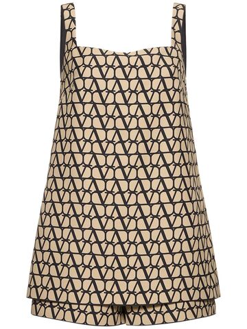 VALENTINO Crepe Couture Logo Jacquard Playsuit in black / beige