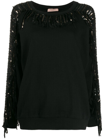 Twin-Set sequin-embellished fringed sweatshirt in black