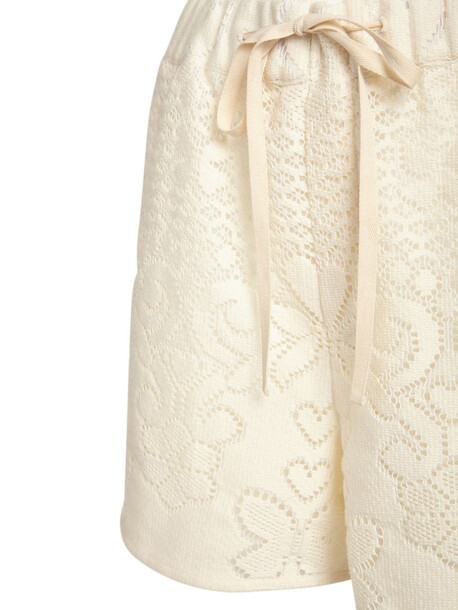 VALENTINO Flower Cotton Blend Lace Mini Shorts in cream