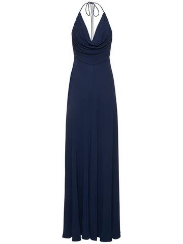 MICHAEL KORS COLLECTION Matte Draped Crepe Jersey Long Dress in navy