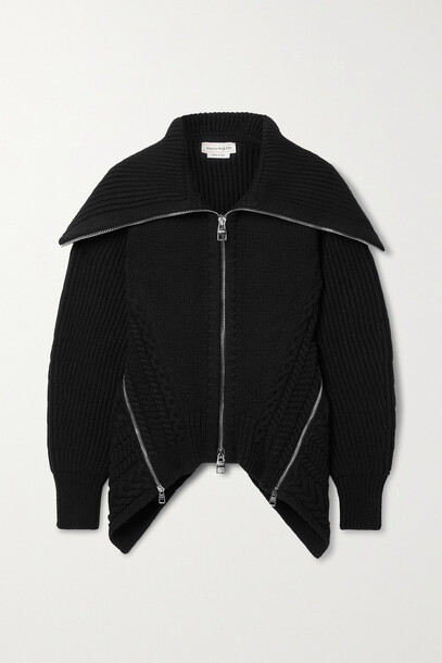 Alexander McQueen - Zip-detailed Ribbed And Cable-knit Wool Cardigan - Black