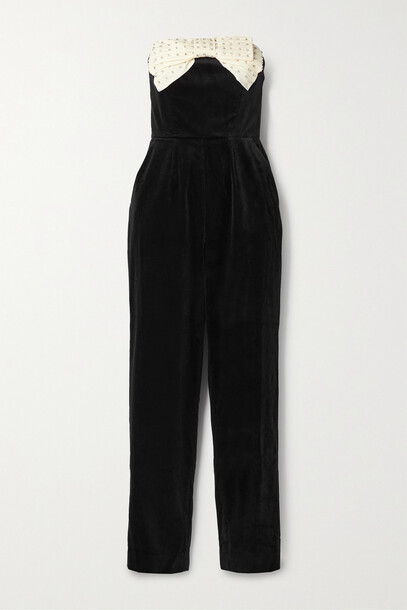 Saloni - Sabine Strapless Cotton-blend Velvet And Embellished Silk Jumpsuit - Black