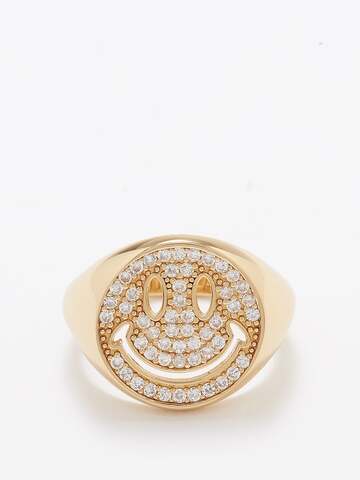 joolz by martha calvo - smiley crystal & 14kt gold-plated signet ring - womens - gold multi