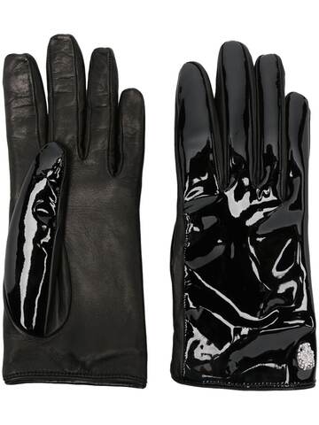 philipp plein skull-appliqué leather gloves - black