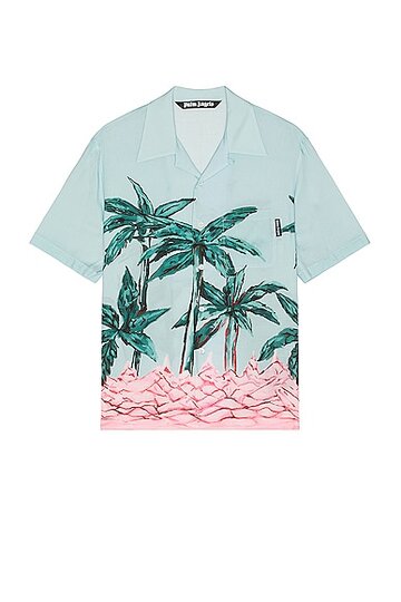 palm angels palms row bowling shirt in baby blue