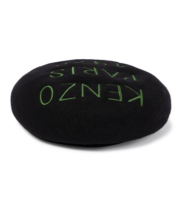 Kenzo Logo embroidered wool beret in black