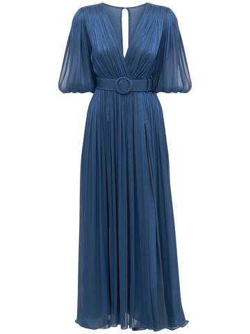 costarellos brennie lurex georgette midi dress in blue