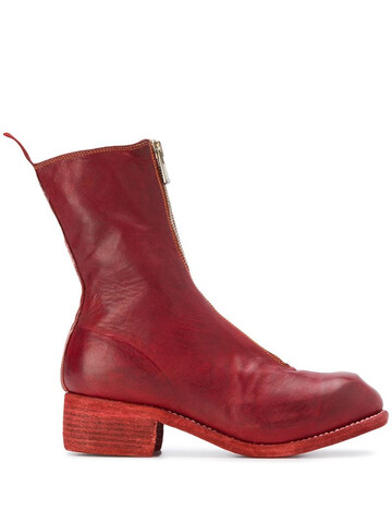 Guidi zip front ankle boots in red