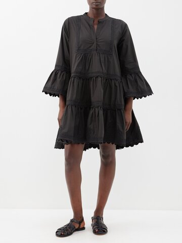 juliet dunn - ric rac-trim cotton-poplin mini dress - womens - black