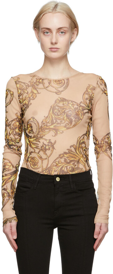 Versace Jeans Couture Beige Regalia Baroque Bodysuit in gold / cream