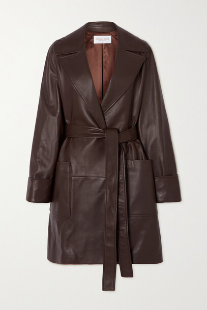 Michael Kors Collection - Naomi Belted Leather Trench Coat - Burgundy
