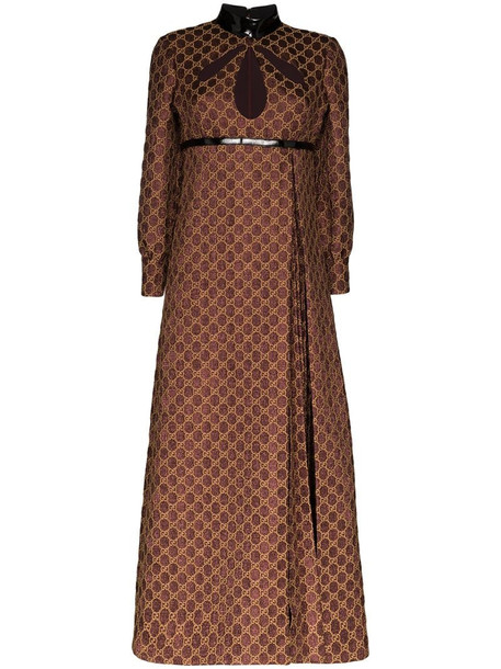 Gucci monogram-print pleated dress in brown