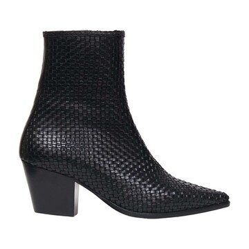 Souliers Martinez Tejas Woven Leather Low Cowboy Boots in black