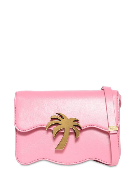 PALM ANGELS Mini Palm Beach Leather Shoulder Bag in pink