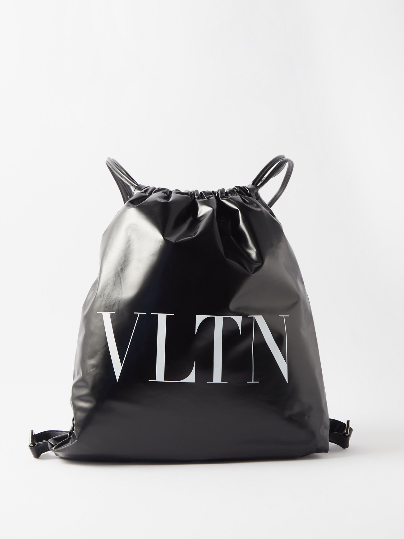 Valentino Garavani - Vltn-print Leather Drawstring Backpack - Mens - Black