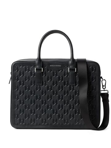karl lagerfeld debossed-monogram leather briefcase - black