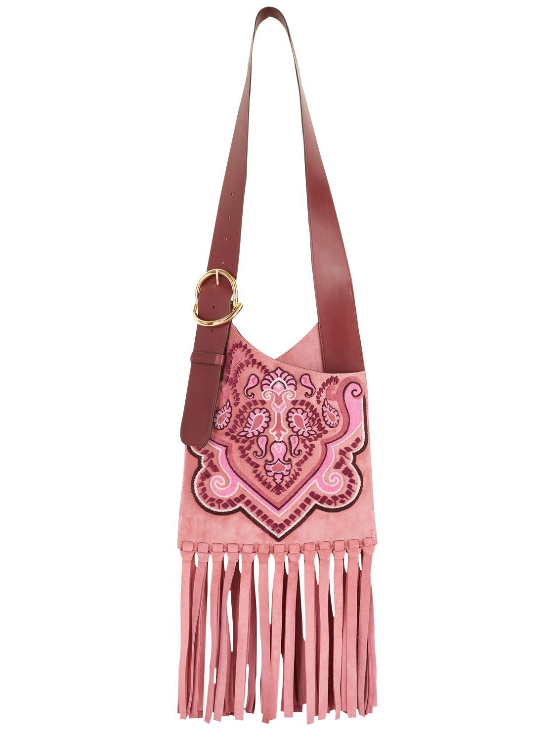ETRO Fringed Suede Leather Shoulder Bag in pink