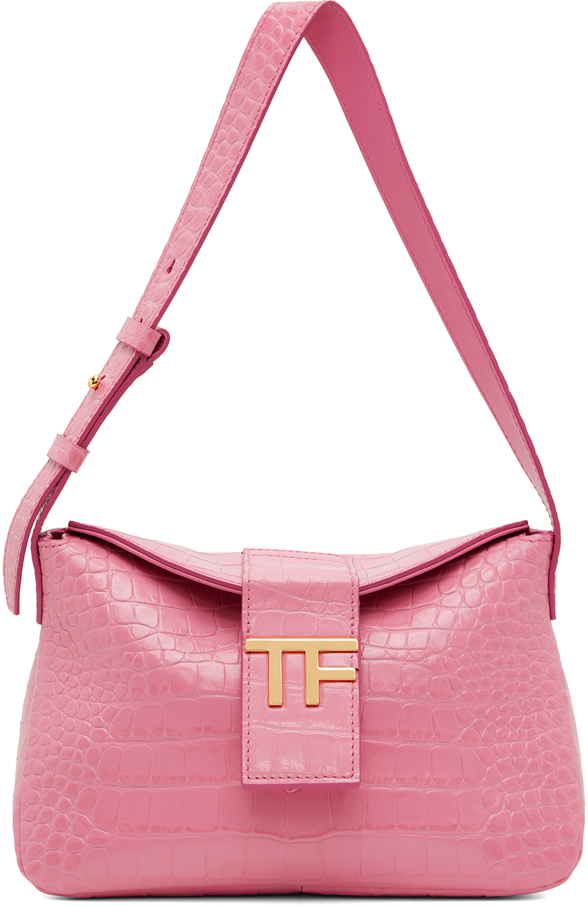 TOM FORD Pink Mini Croc Shoulder Bag in rose
