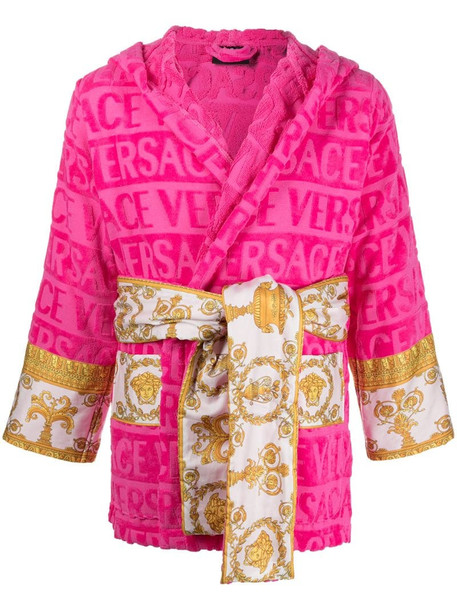 Versace Barocco-print logo devoré short robe in pink