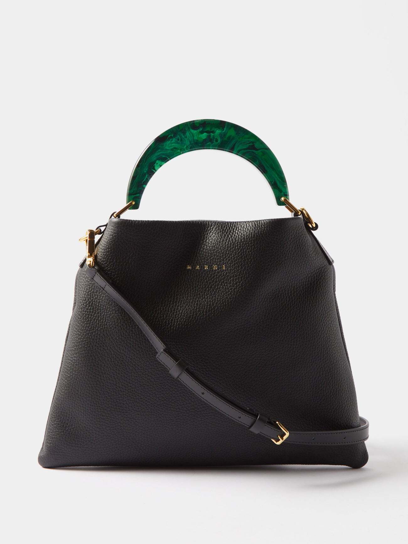 Marni - Small Malachite-effect Handle Leather Bag - Womens - Black