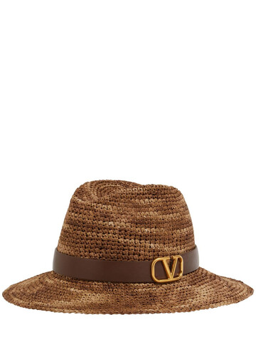 VALENTINO GARAVANI V Logo Viscose Crochet & Leather Hat