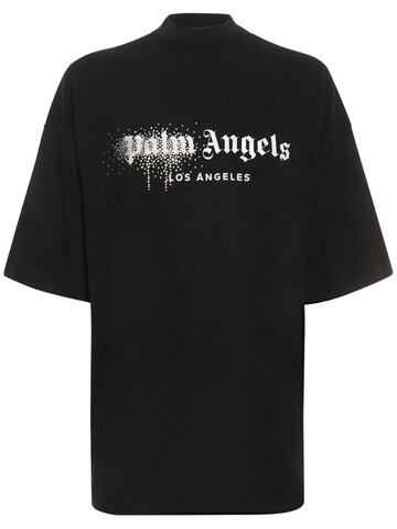 palm angels embellished spray logo cotton t-shirt in black