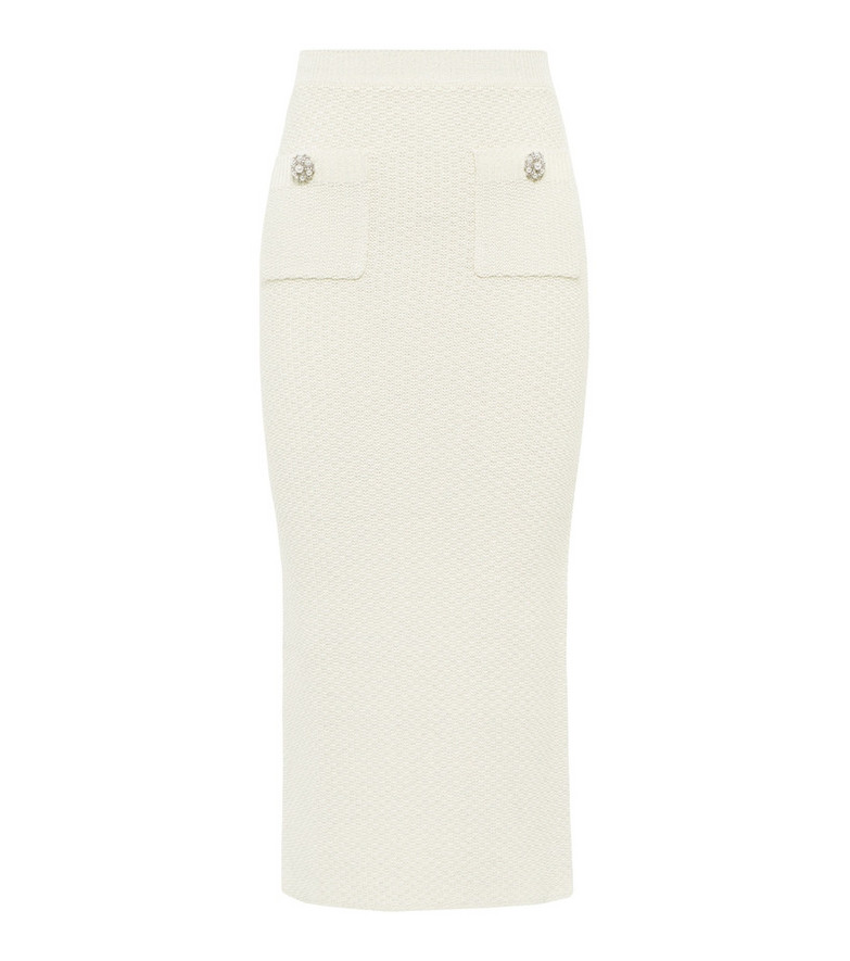 Self-Portrait Cotton-blend ribbed midi skirt in white