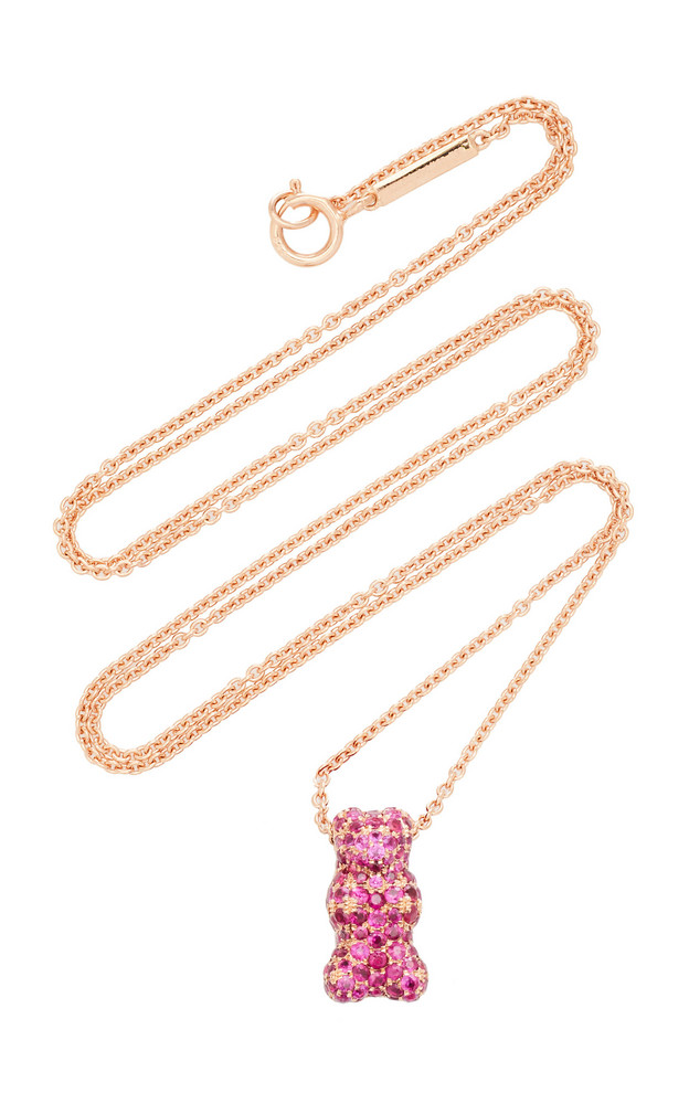 Lauren X Khoo 18K Rose-Gold and Ruby Gummy Bear Necklace in red
