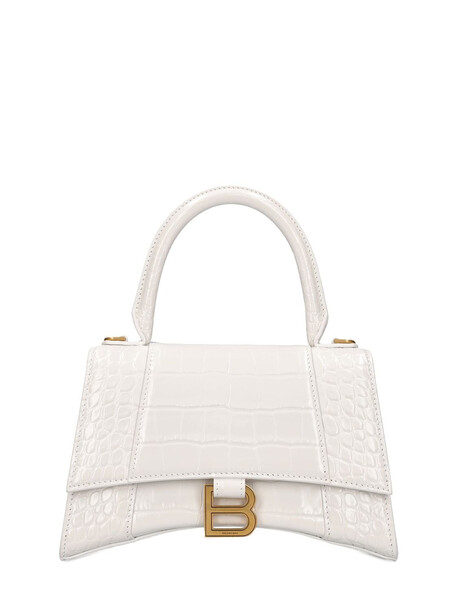 BALENCIAGA Hourglass Croc Embossed Leather Bag in white