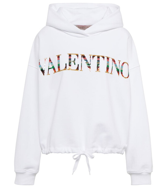Valentino Logo embellished cotton hoodie in white