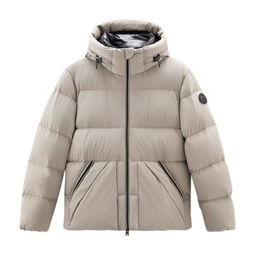 woolrich sierra supreme down jacket in stretch nylon in taupe